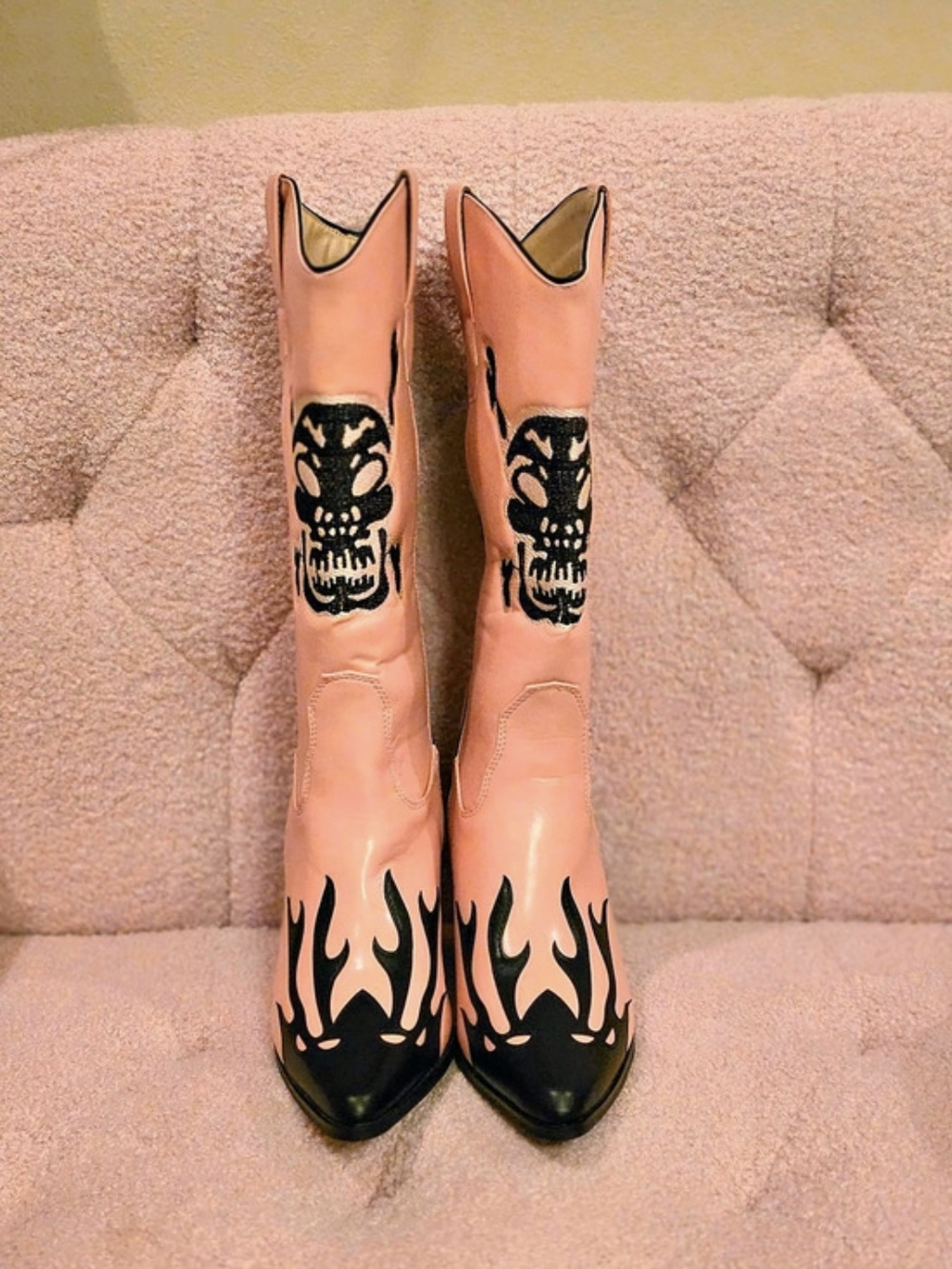 DOLLS KILL RYDER Pink & Black Western Heeled Boots US 8 NEW